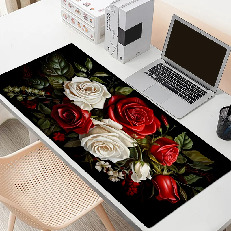 

Elegant Rose Flower Mouse Pad: Large, Non-Slip Rubber Desk Mat for Computer, Perfect Gift for Boyfriend/Girlfriend - Size 35.4x1