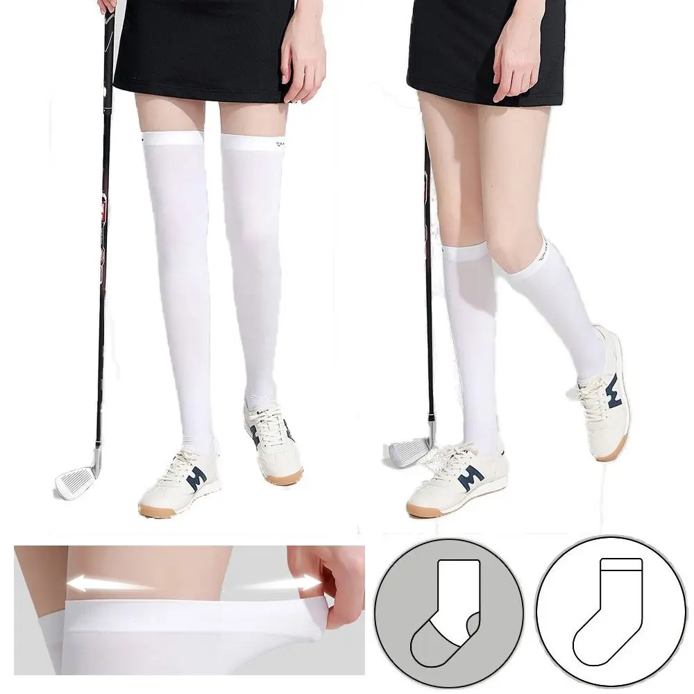 

Ice Silk Sunscreen High Socks Black White Tennis Golf Sports Pressure Socks Elastic Breathable Sunproof Leg Protection Socks