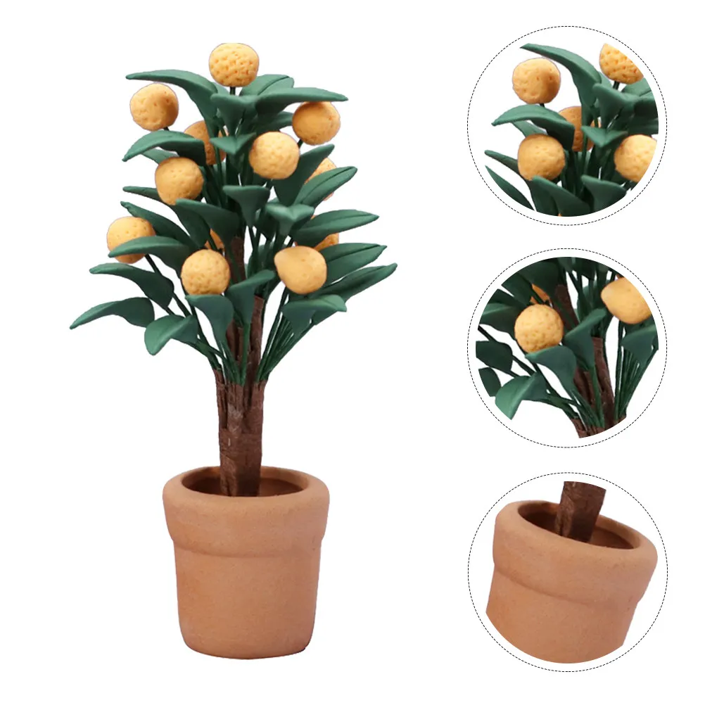 

Mini Kumquat Tree Premium Ceramic Resin Miniature Potted Plant Decor Tiny Portable Mini House Bonsai Landscape Supplies
