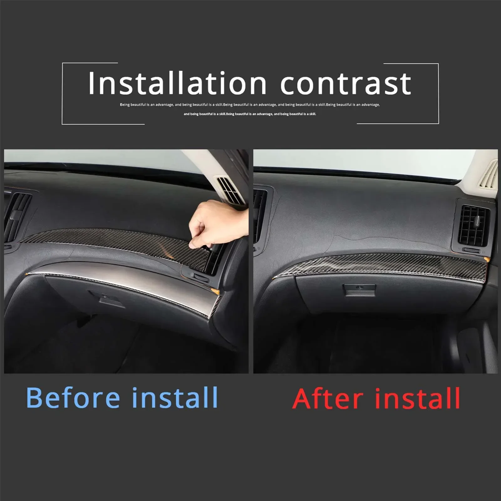 For Infiniti G25 G35 G37 2007-2013 Car Dashboard Panel Decorative Stickers Soft Carbon Fiber Interior Accessories 3 Pcs