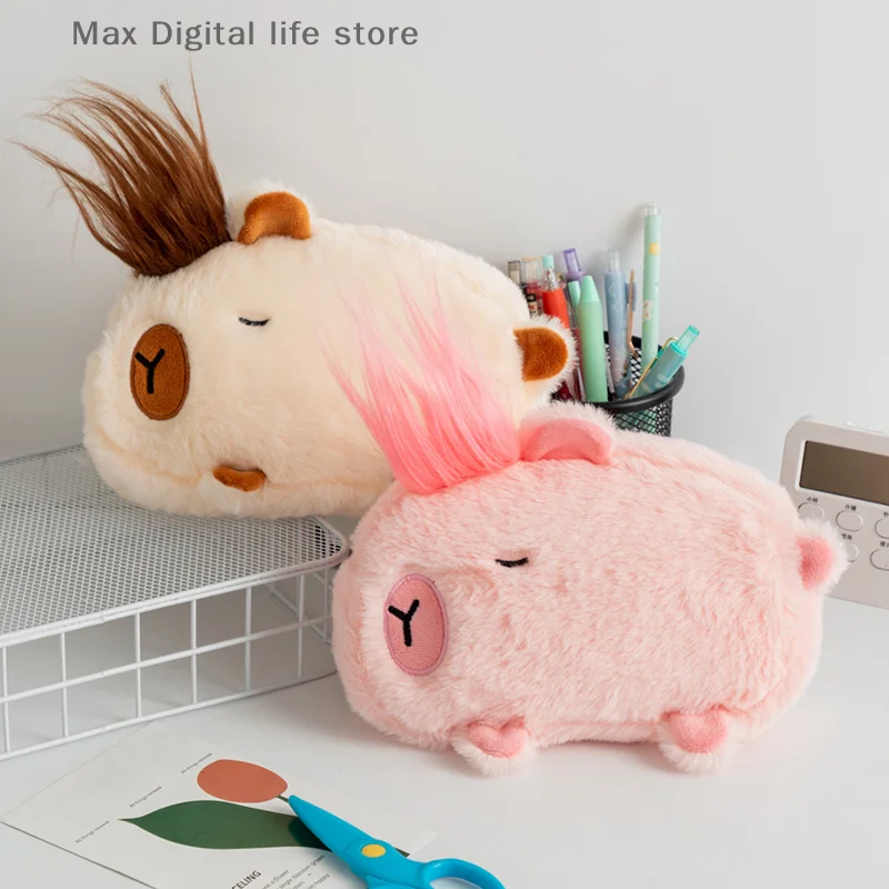 

Kawaii Cartoon Creative Pencil Bag Student Capybara Plush Stationery Storage Bag Large Capacity Learning Stationery Supplies