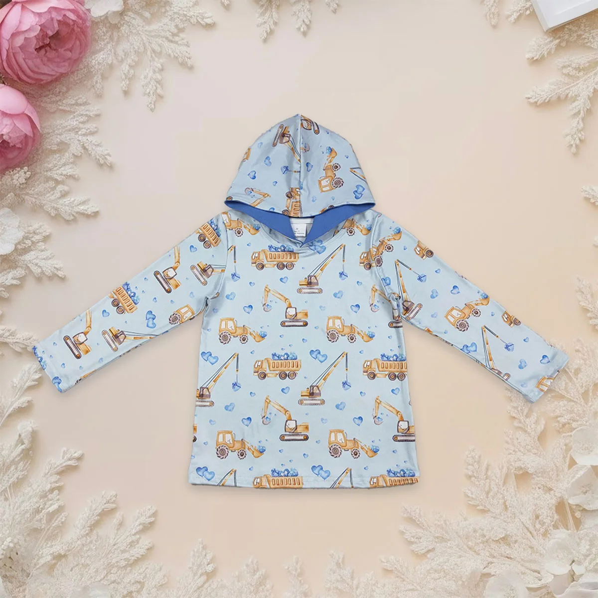 

Kids Long Sleeves Hoodies Top Hearts Excavators Valentines Shirt Baby Boy Sweatshirt Children Hooded Clothes Toddler Wholesale