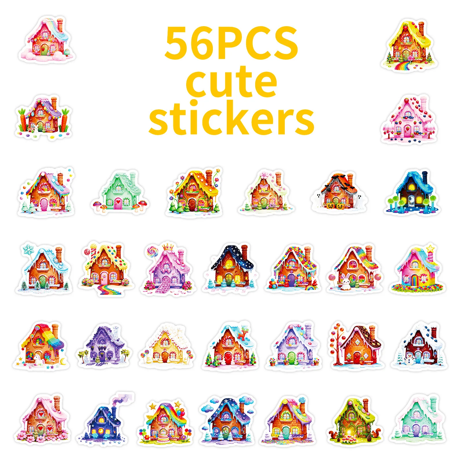 56/112 Pcs New Dreamy Candy House Colorful Cartoon Stickers for Guitar Storage Box Stationery Box Printer Fridge Helmet Decals