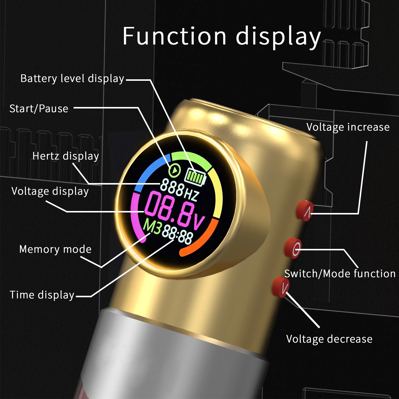 Wireless Tattoo Machine Pen Smart Color Screen HZ NPS Modes 1500mAh 5V-12V 6200RPM Rotary Tattoo Pen for Artists