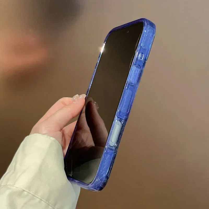 غطاء حماية لهاتف iPhone ذو حدود شفافة باللون الأزرق والأرجواني على شكل غابة كرتونية لهاتف 16 15 14 Pro Max