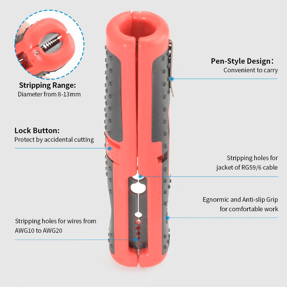 Multifunctional Wire Stripper Cutter, Portable Pen Clip Design with Anti-Skid Handle for Electrical & Network Cables