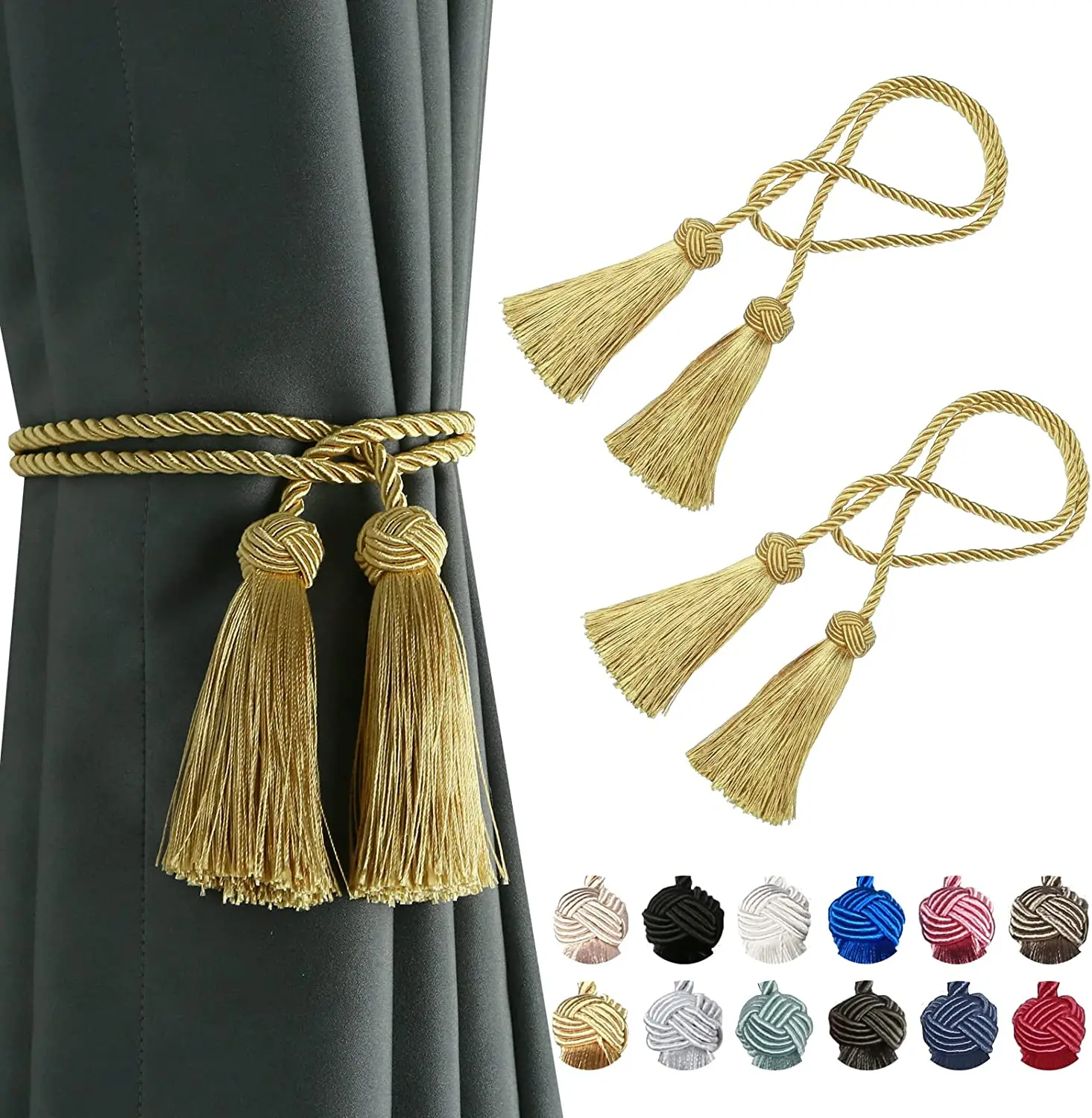 2Pcs Curtain TieBack Rope Buckle Strap Tassels Fringe Curtain Tie Backs Holdback for Curtains Holder Supplies Room Accessories