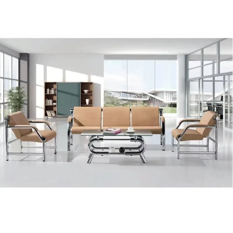 Ensemble de canapé de réception de bureau en PU, haute qualité, moderne, 5 places, sectionnel, doux, confortable, meubles en cuir