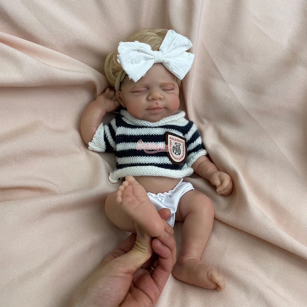 12-calowa przenośna lalka Reborn z pełnego silikonu, ręcznie robiona, blond włosy, zmywalna zabawka dla niemowląt, śpiąca dziewczynka na prezenty urodzinowe
