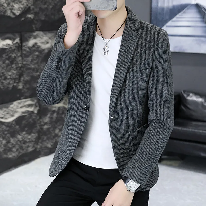 

Busin повседневный приталенный мужской костюм, осенний новый однобортный костюм Sli Briti Sle, длинное пальто из смеси хлопка из полиэстера...