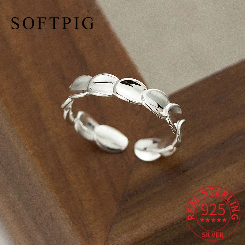 SOFTPIG Real 925 Sterling Silver Geometric Fish Scale Adjustable Ring for Women Party Hiphop Fine Jewelry Minimalist Accessories