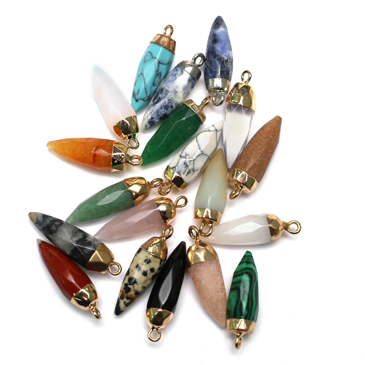 

10PCS Faceted Cone-shaped Pendant 27x7mm Natural Semi Precious Stone Jewelry Accessories DIY Necklace Earrings