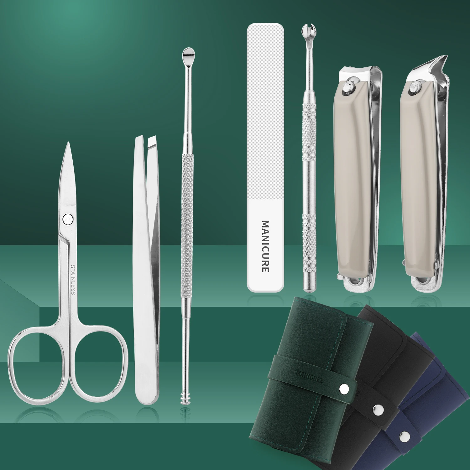 Conjunto de manicure de aço inoxidável, 7 peças, mini kit de cortadores de unhas para viagem, ferramentas de cuidados com pedicure, kit de aliciamento, presente para mulheres e homens