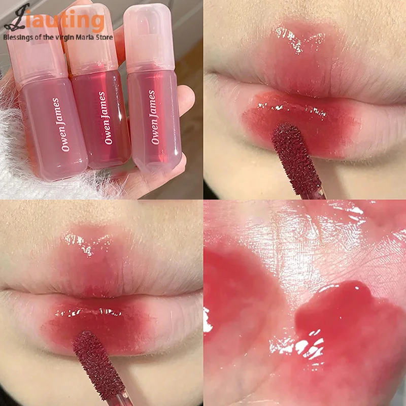 핑크 튜브 워터 미러 글로스 립 글로스 보습 크리스탈 젤리 립 글레이즈 워터리 텍스처 립 틴트 메이크업 피부 밝게 하는