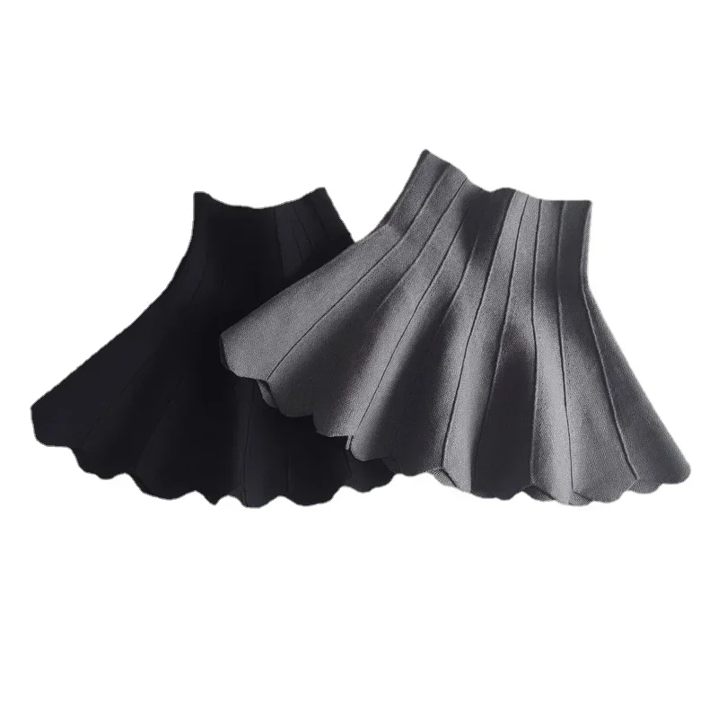 Spring Fall 2025 New Girls Knitted Skirt Wavy Shaped Tutu Kids Thickened Lotus Leaf Umbrella Skirt Grey Black Costumes 1-12T