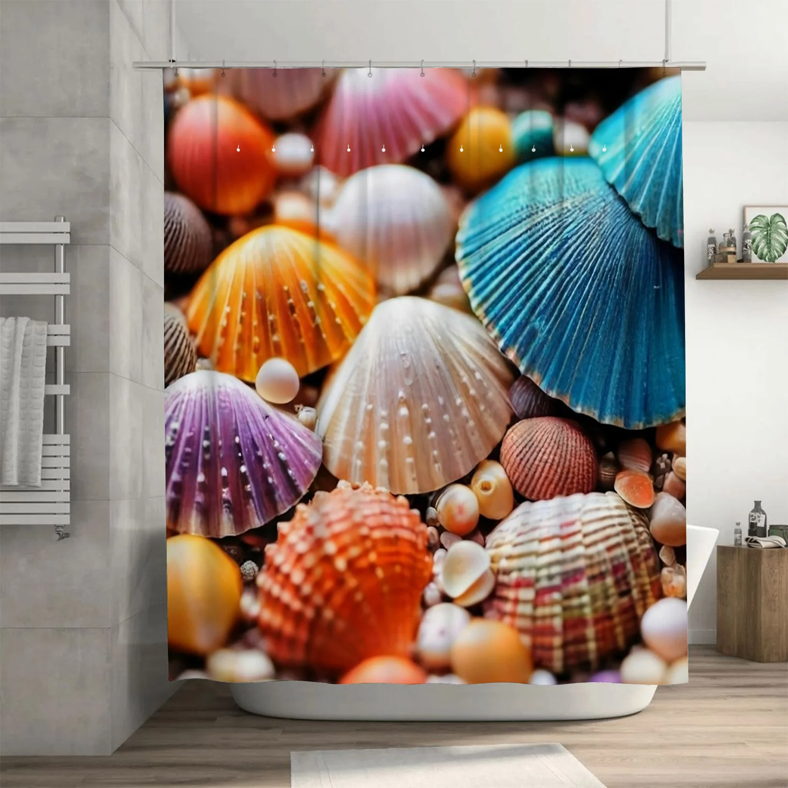 

Яркая многоцветная занавеска для душа из ракушек — потрясающий 3D-дизайн ракушки, водонепроницаемый уникальный декор для ванной комнаты