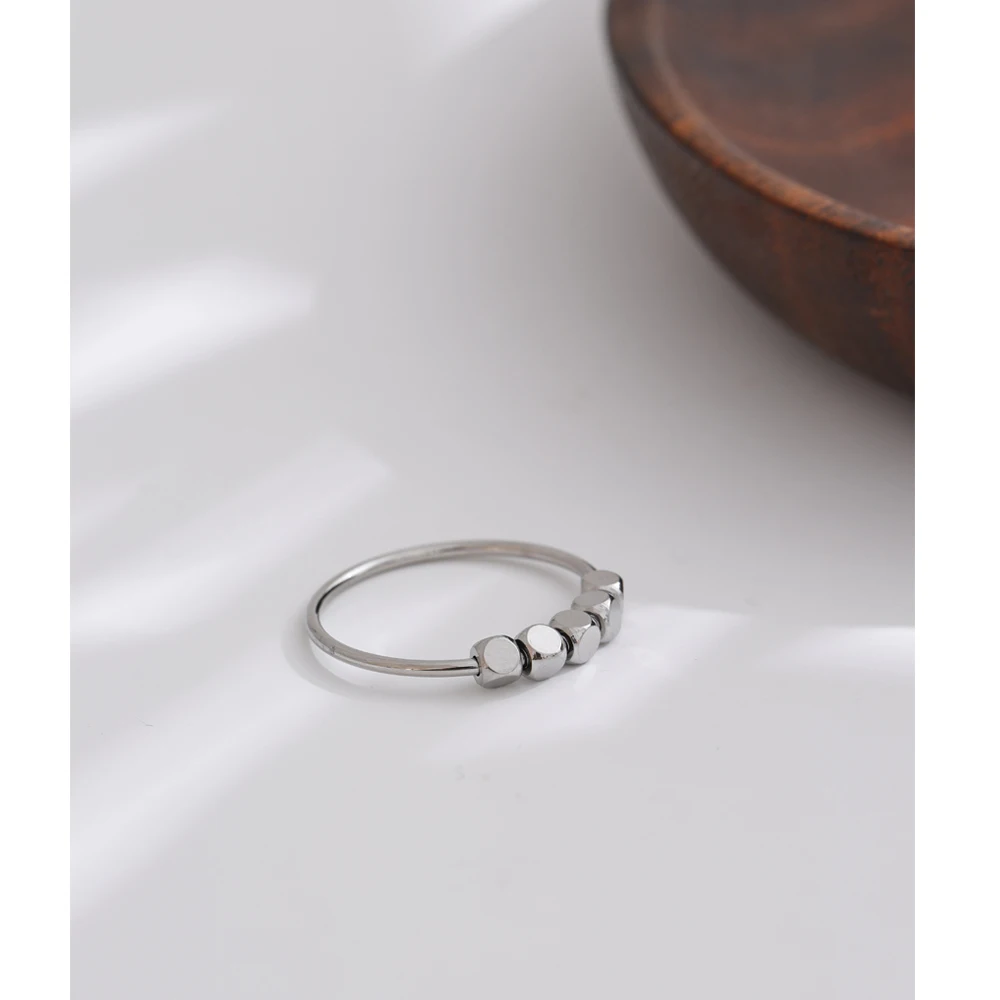 NiNice Popular Stainless Steel Square Beads Ring Rust Proof Metal Fashion Finger Jewelry Wholesale Accessories