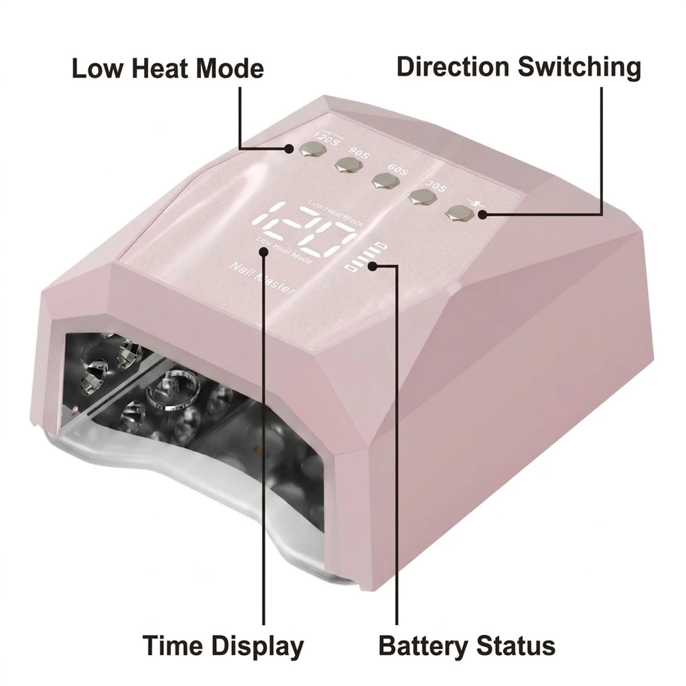 Rechargeable Nail Lamp with 45 Pcs Big UV/LED Beads Mirror Base Nail Dryer Fast Curing Gel Nail With Low Heat Mode