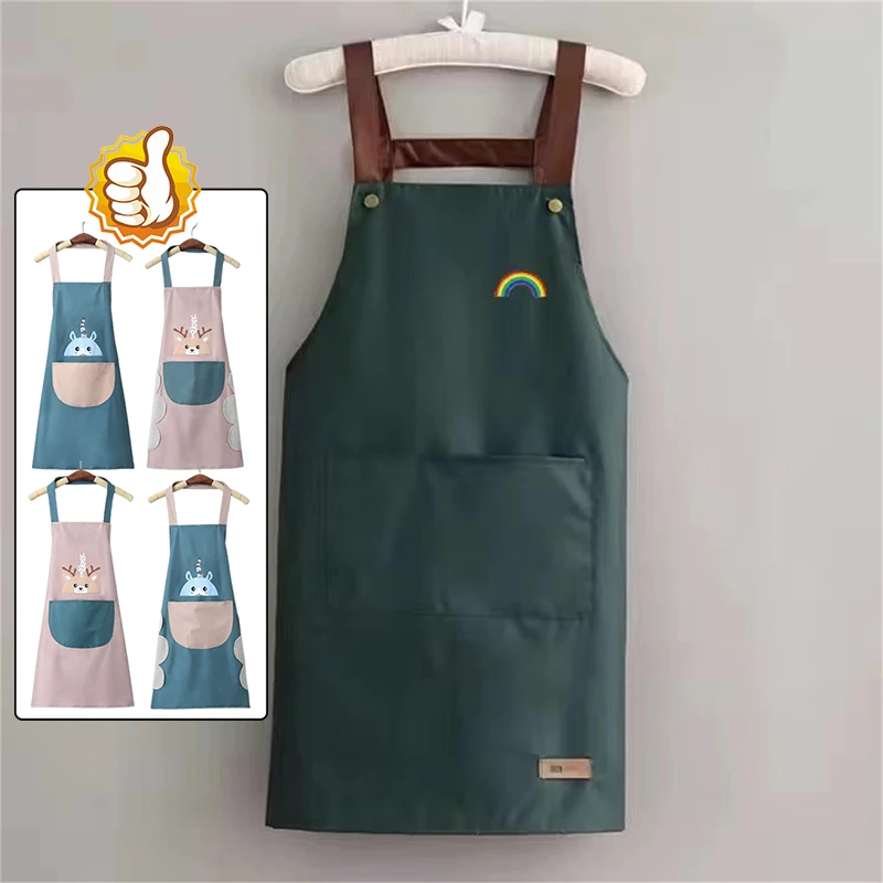 Baking Cooking Apron Printed Household Waterproof Oil-proof Kitchen Work Waist Convenient Storage Men's Women's Adult Aprons