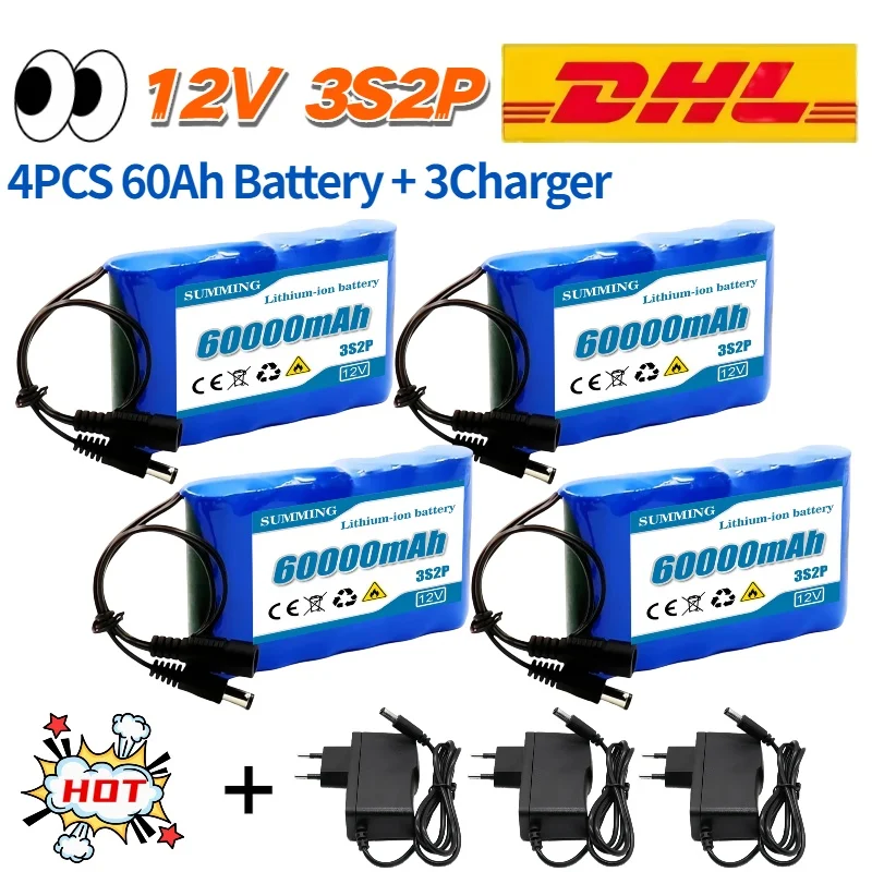 

New3S2P 12V 60000mAh Portable SuperRechargeable Lithium Ion Battery PackCapacity DC CCTV Cam Monitor +12.6v Charger