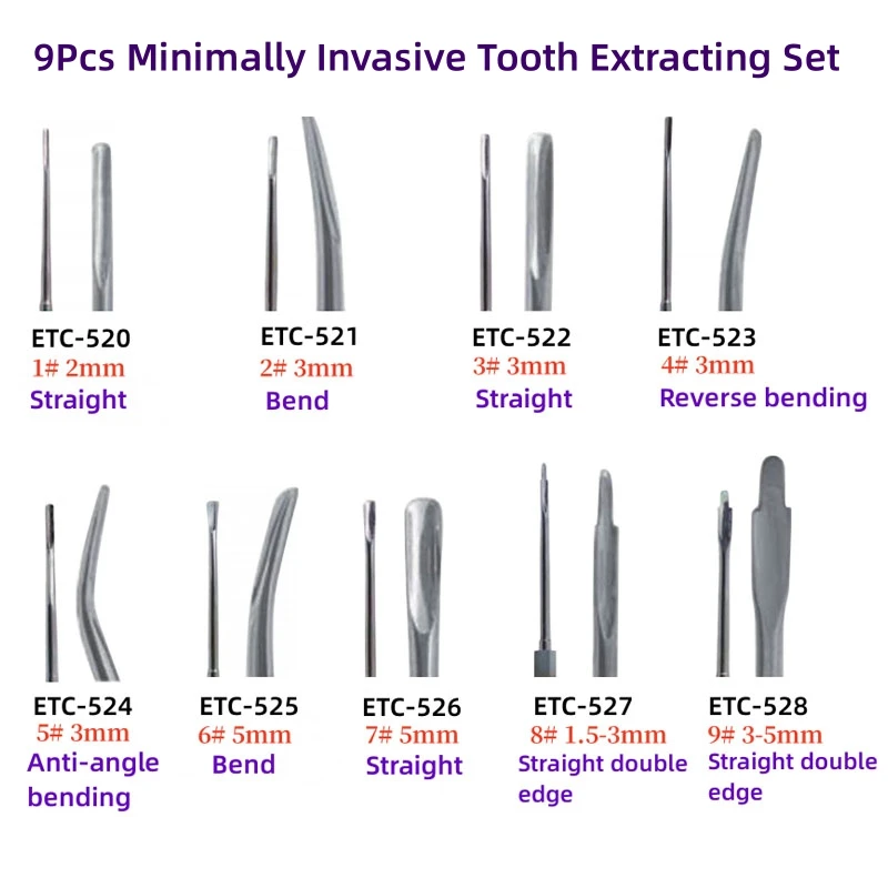 1/9Pc Dental Luxating Elevator Dental Curved Root Elevator Minimally Invasive Tooth Extracting Set Dentistry Surgical Instrument