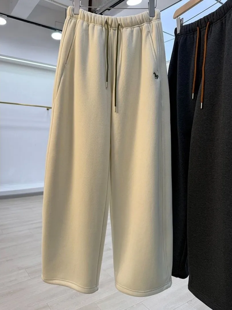 

Брюки свободного кроя больших размеров с эластичным поясом, утепленные, для мужчин и женщин, осенне-зимние, новые, прямые, длинные брюки