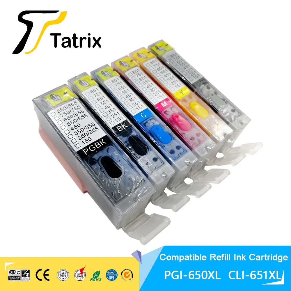 Tatrix PGI-650XL PGI650 CLI-651XL CLI651XL Compatible Refillable Ink Cartridge for Canon PIXMA MG6360/MG7160/MG7560 Printer