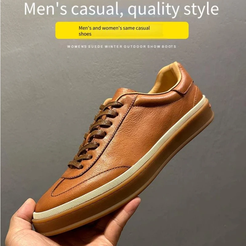 YETTIES Unisex Spring Soft Cowhide Leather Platform Sneakers Breathable Comfort Height-Increasing Durable Non-Slip Casual Shoes