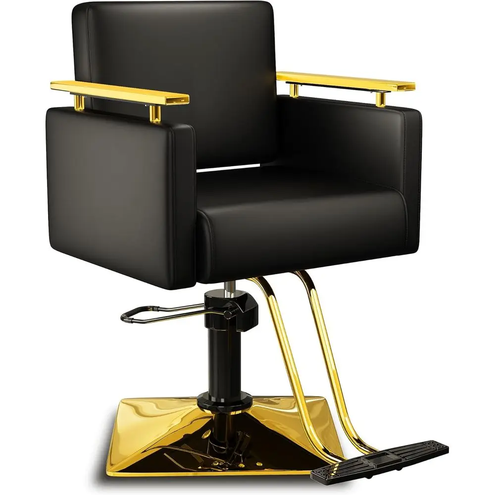 

Black and Gold Salon Chair, Luxury Hydraulic Styling Chair with Soft PU Leather, High-Density Foam Cushion, 360° Swivel, Heavy-D