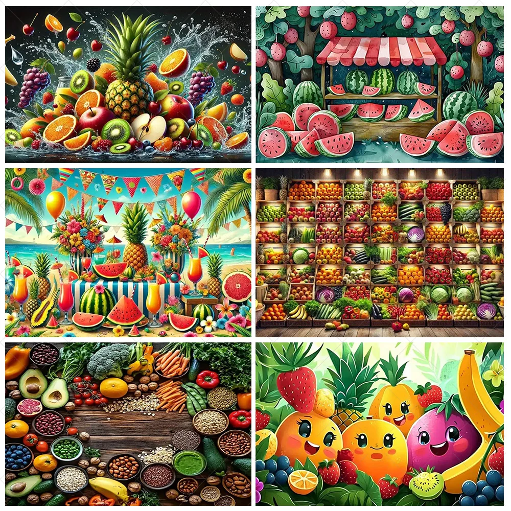 

Fruit And Vegetable Theme Party Decor Background Banner Colorful Food Photography Backdrop Baby Shower Supplies Photo Studio