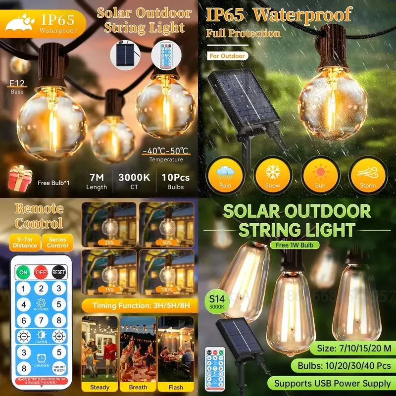 Street Garland String Light Garden Decor Solar Led Light Outdoor G40 Remote Control Waterproof Wedding Lamp/Solar Bulb Lights