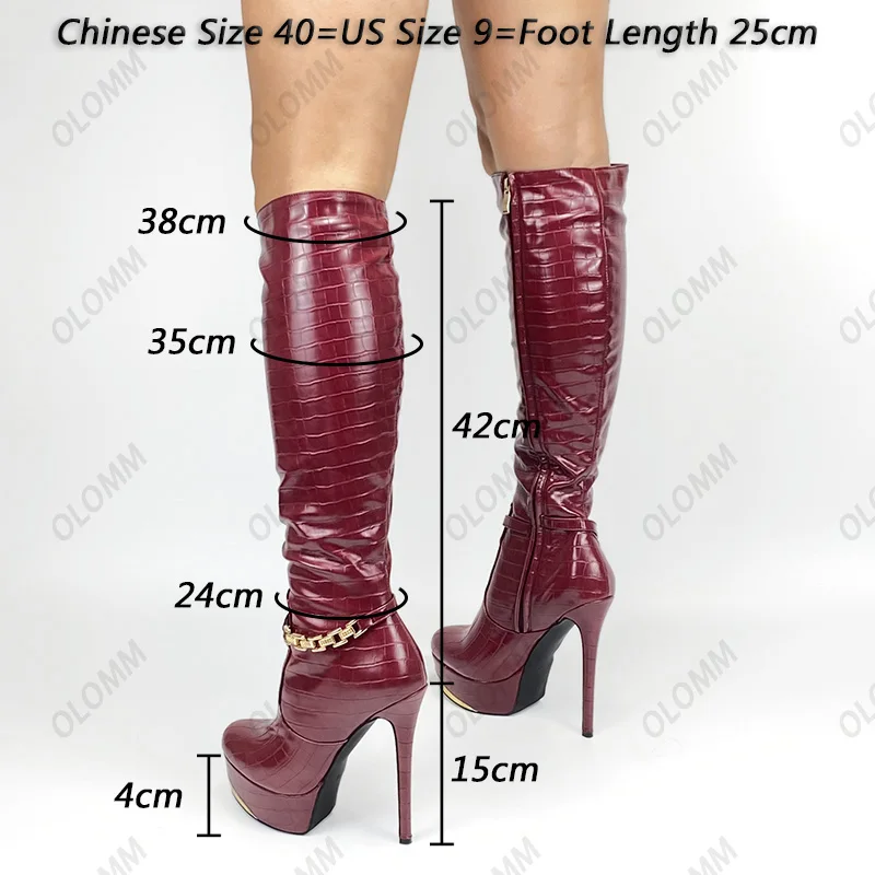 Olomm 2021 New Fashion Women's Winter Platform Knee Boots Unisex Sexy Stiletto Heels Round Toe Gorgeous Party Shoes US Size 5-20