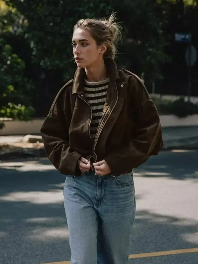 2026 Autumn Suede Jacket Coat Women Shoulder Straps Casual Loose Crop Coats Female Vintage Brown Windbreaker Outwears Clothes