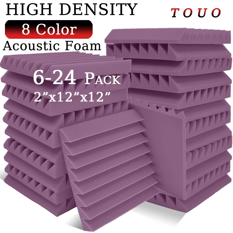 

TOUO 6-24 Pcs Acoustic Foam Soundproofing Noise Cancelling High Density Wedge Panels For Home Office Recoding Studio