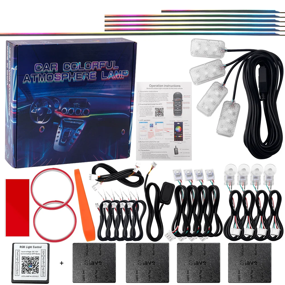 Universelles LED-Umgebungslicht für Auto-Innendekorationszubehör Symphony RGB 64 Farben versteckter Acrylstreifen mit App-Steuerung