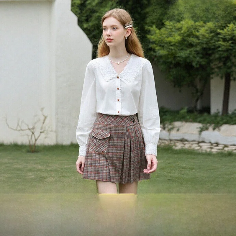 

High Waist Plaid A-Line Skirt Slimming Wrap Bodycon Design Commute Sle Polyester Blend Fabric Daily Wear