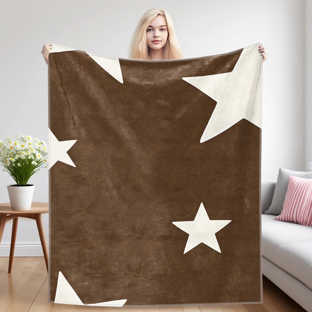 Brown Cream Stars Winter And Summer French Plush Blanket Soft And Fluffy Comfortable Wool Blanket Sofa Ideal Gift
