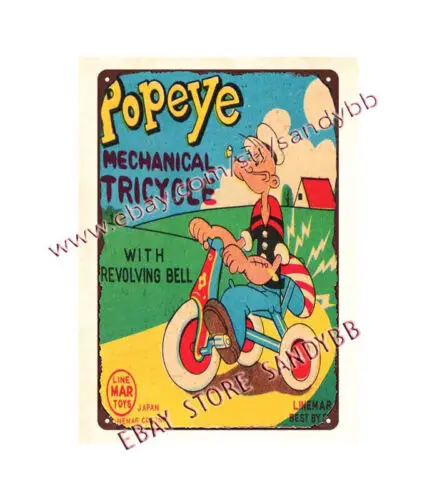 LINEMAR WIND-UP TRICYCLE TOY metal tin sign home decor wall lodge cafes-Aluminum