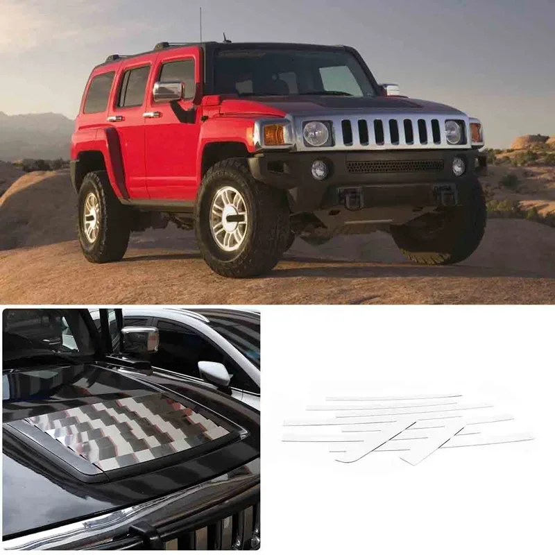 For 2005-2009 Hummer H3 stainless steel silver car styling car hood trim sticker car exterior protection accessories 9-piece set