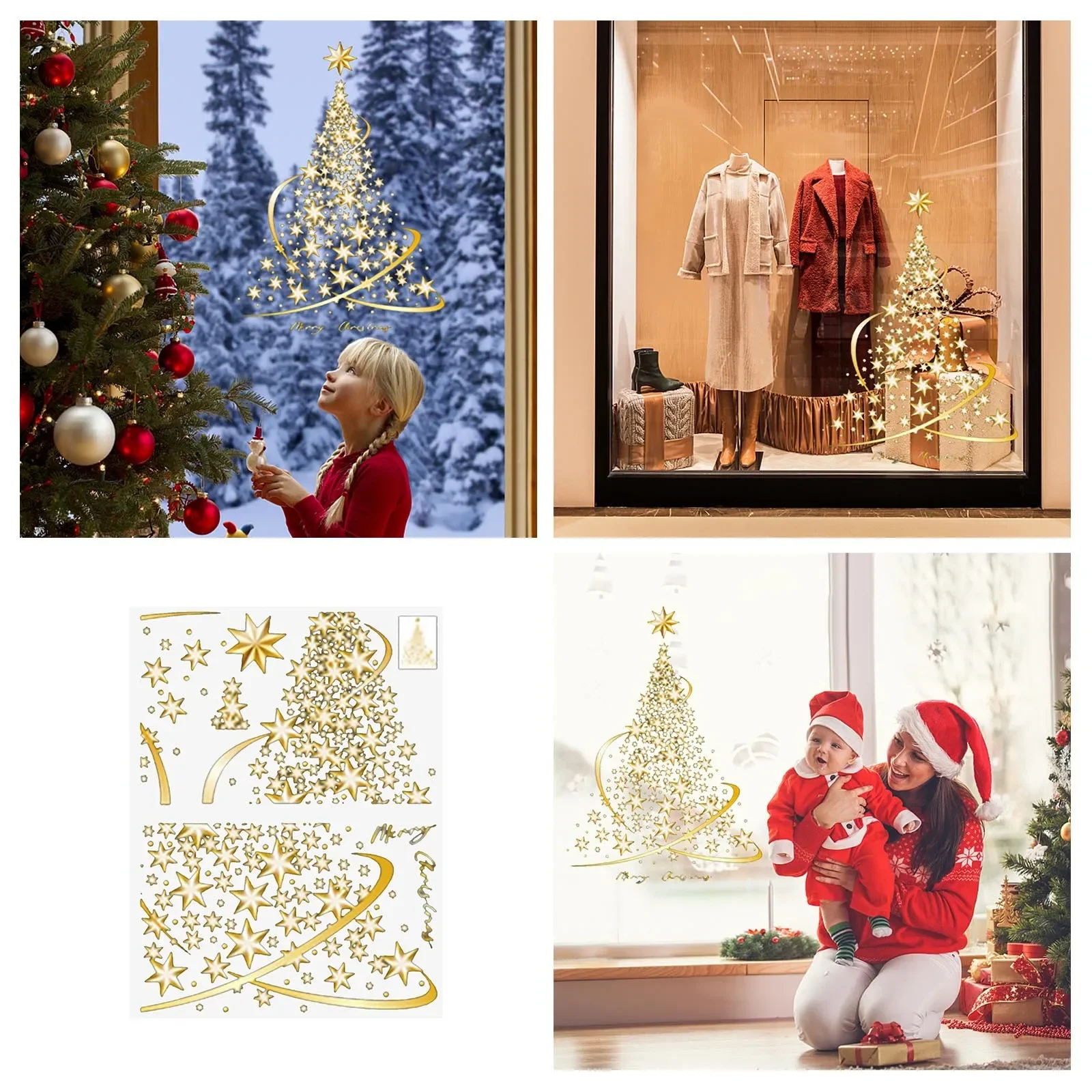 

Large Size Golden Christmas Tree Window Clings Stickers for Glass Xmas Decals Home Decorations Holiday Christmas Decoration 78CM