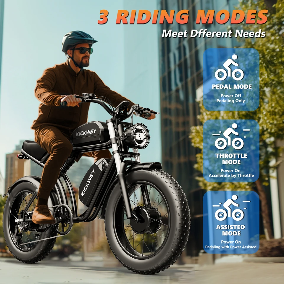 KICKWEY K7 3000W Dual Motor Electric Bike, 48V 23AH Long Range Full-Suspension Off-Road E-Bike, 7-Speed 20x4.0 Fat Tire All-Terrain Electric Bicycle for Mountain, Sand, Snow & Road image 5