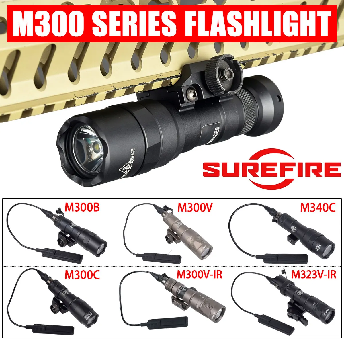 Surefire M300 Series Flashlight M300B M300C M300V M300V-IR M340C M340V M323V-IR 20mm Rail Tactical Scout Light Body M-LK Keymod