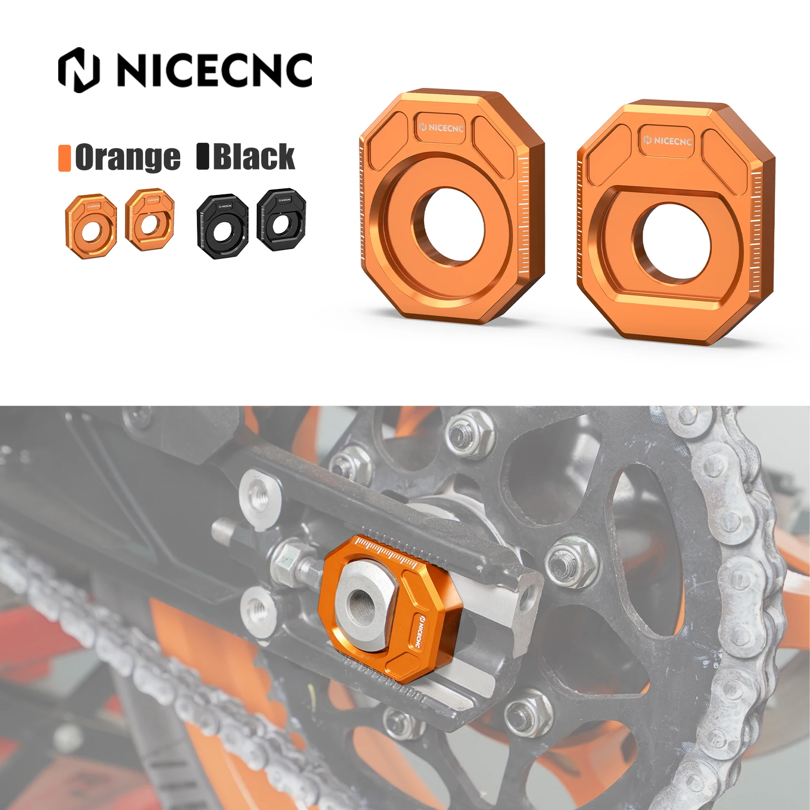 

NICECNC Motorcycle Rear Axle Blocks Chain Tension Adjuster Kit For KTM 390 Adventure R 2025 390 Duke 390 Enduro R 390 SMC R