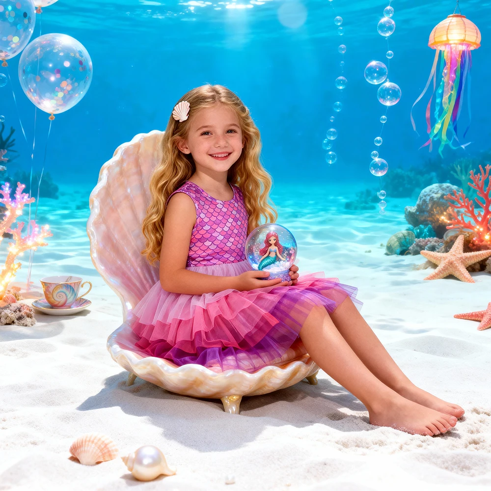 DXTON Mermaid Princess Children Costume Summer Sleeveless Girls Dresses Plaid Kids Casual Clothing Layered Cake Tutu Baby Dress