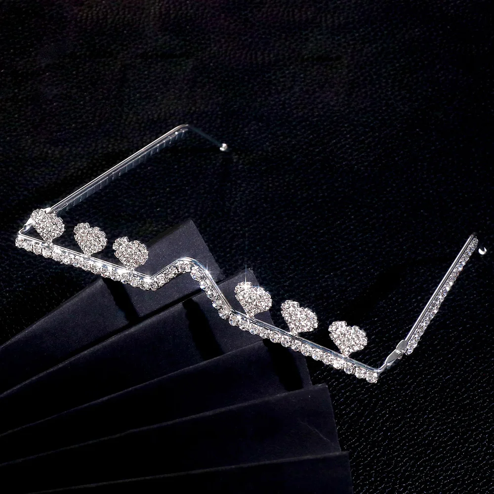 Fashion Design Rhinestone Heart Glasses Frame No Lens Decoration Rave Accessories Crystal Face Jewelry Eye Wear for Women Gift