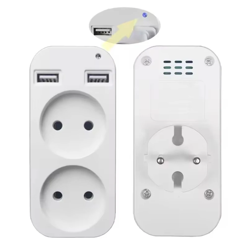 USB Power Socket 2 outlets EU Standard Adapter Expansion Socket AC Converter Adapter For Home Multifunction Converter Plug