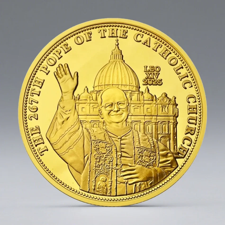 The 267th Pope Souvenir Coin Gold Plated Leo XIV Francis Commemorative Coin Creative Memorial Medal