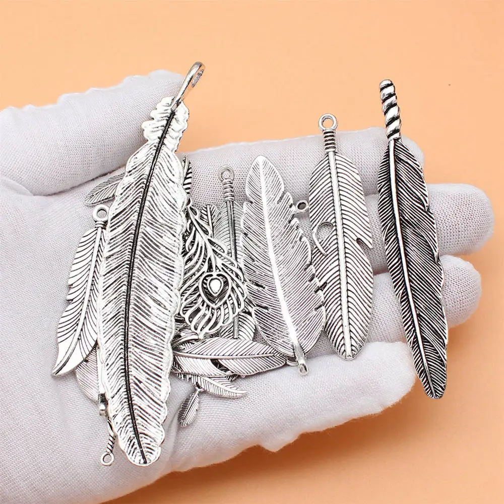 For Jewelry Making Antique Silver Color Feather Charms Collection  Lot Ornaments 27pcs