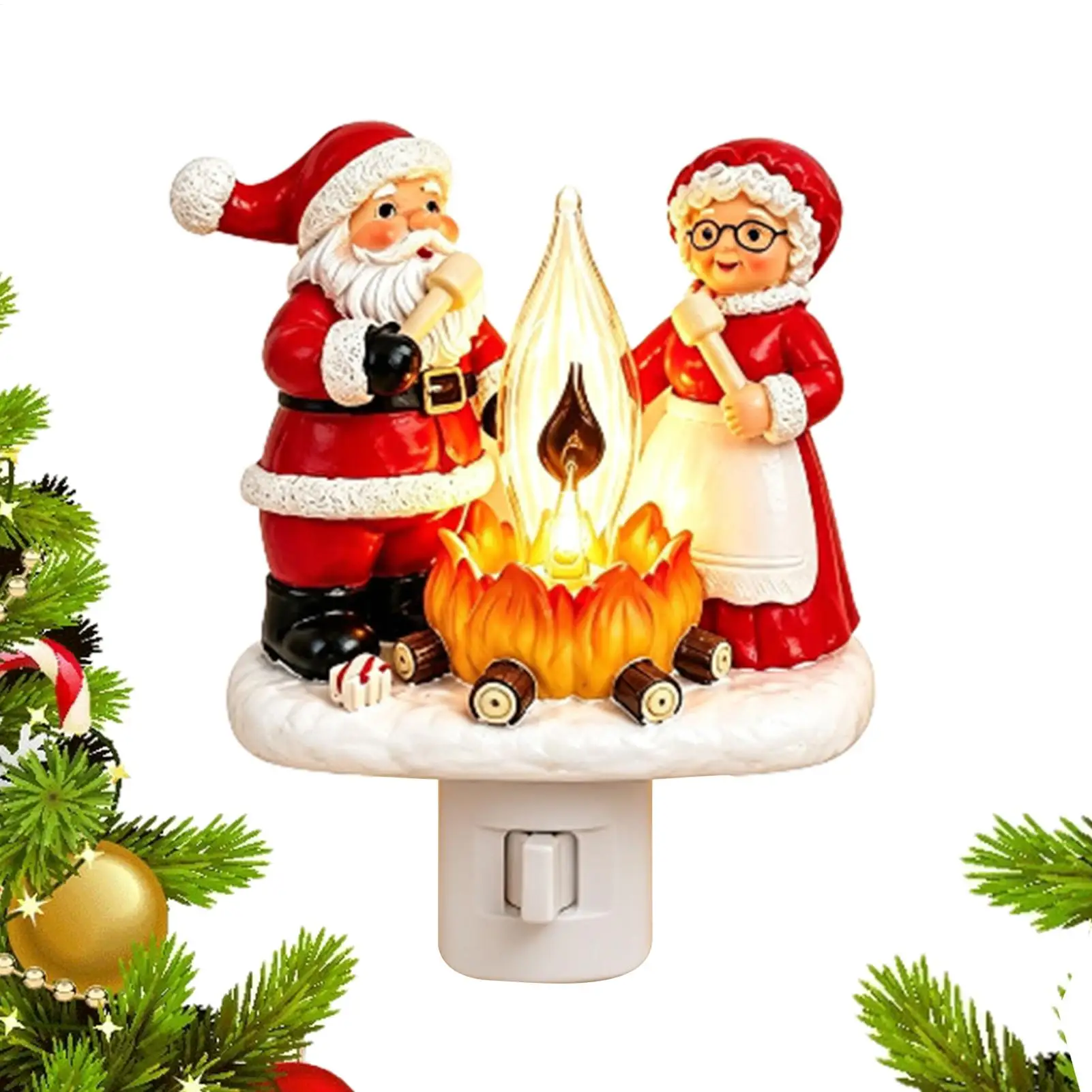 Christmas Santa Claus Night Light Vintage Plug In Santa Figurines Lighting Resin Christmas Snowman Nightlight For Holiday Decor