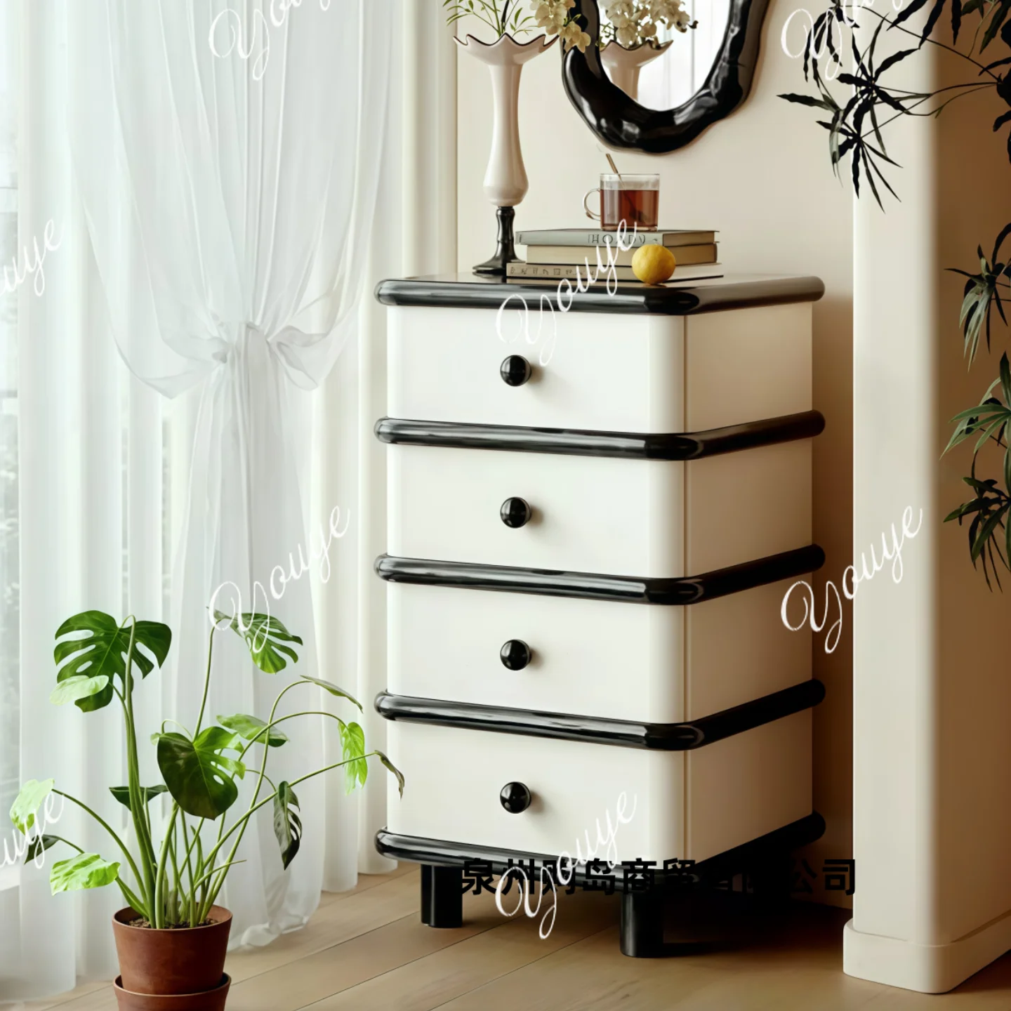 Medieval cream wind paint four chest cabinets modern simple chest of drawers bedroom storage chest of drawers